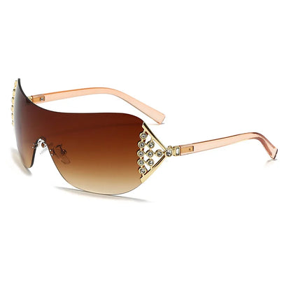 2025 New Ins Diamond Sunglasses Women One-piece Lenses Fan-shaped Sun Glasses Ladies Y2K Trendy Rimless Alloy Legs Punk UV400