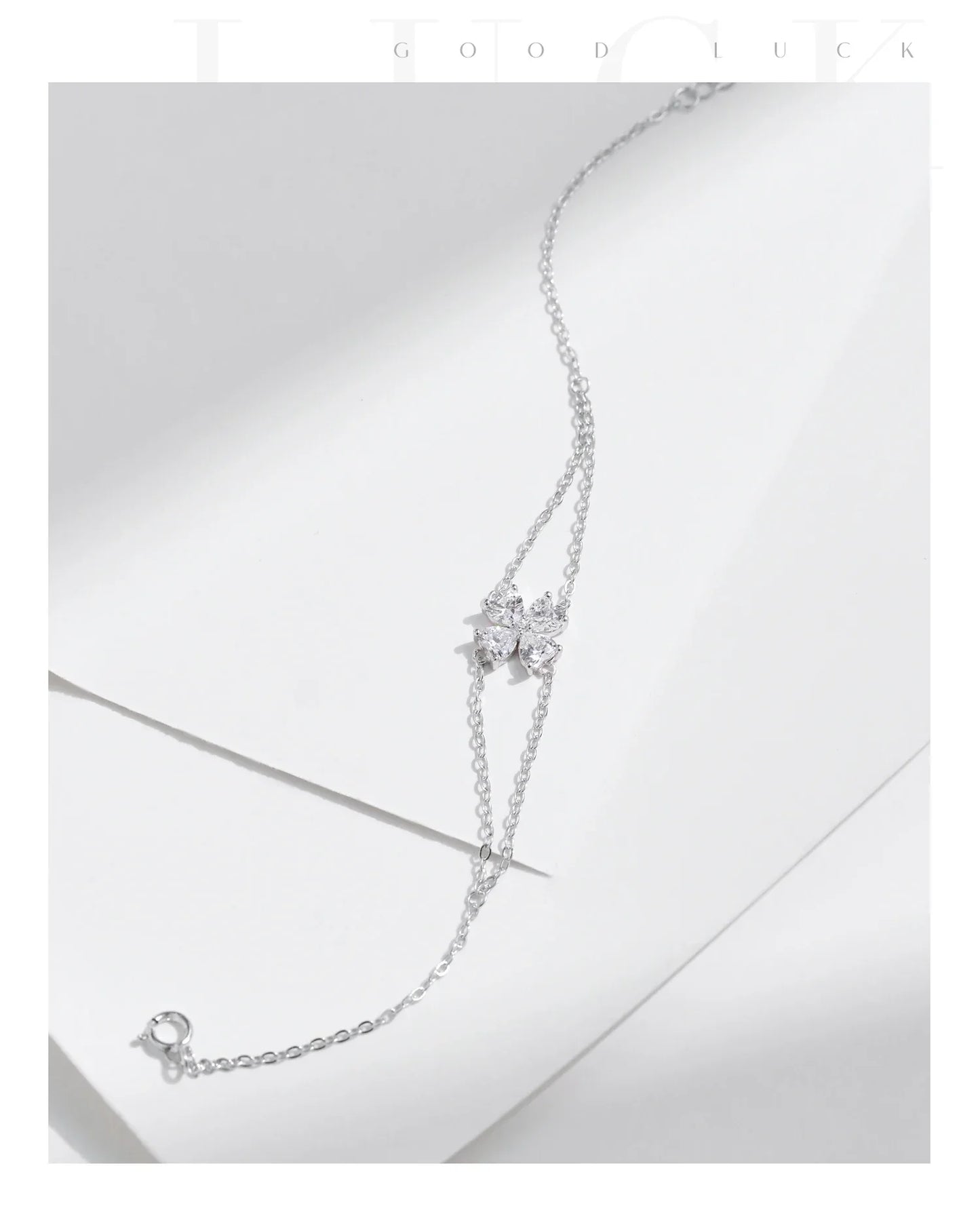 925 Sterling Silver Double Layer Flowers Hearts CZ Romantic Bracelet Luxury Adjustable Chain Link for Women Jewelry