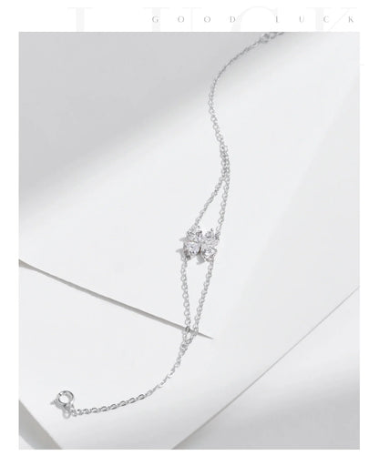 925 Sterling Silver Double Layer Flowers Hearts CZ Romantic Bracelet Luxury Adjustable Chain Link for Women Jewelry