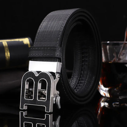 New Canvas Men Belt Luxury Automatic Zinc Alloy B Buckle Brand Real Leather Belt for Business Men Male Waistband for jeans belt