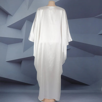 Fashion African Woman Large Size Bat Sleeve Dress Muslim Islamic Style Robe Imitation Silk Hot Fix Rhinestone