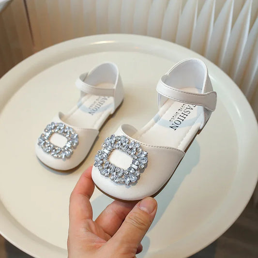 New Children's Sandals Summer Rhinestone Buckle Sandals for Girls Fashion Elegant Kids Princess Causal Wedding Flat Sandals Soft