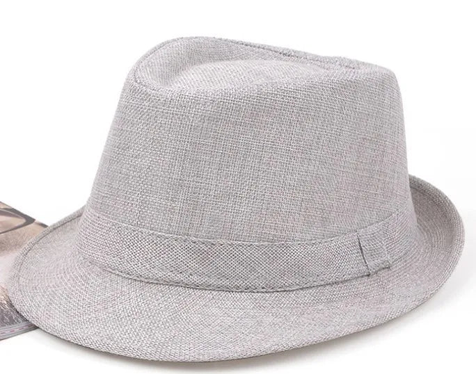 Summer Fedoras for Men Middle old aged Cap Linen Panama Solid  Jazz Hat Cowboy  Men's Women's  British Party Sun Hat