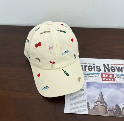 Cute Cartoon Embroidery Baseball Cap Personality Graffiti Baseball Cap Men and Women Outdoor Sports Leisure Sunshade Cap
