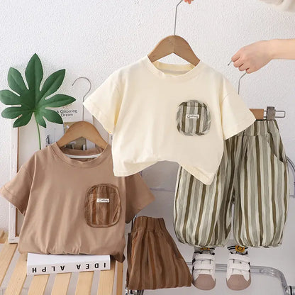 Summer Kids Baby Boys Clothing Suits Striped Short Sleeve T-Shirt Shorts Casual Clothes Outfit Infant Children Clothing 2PCS/Set