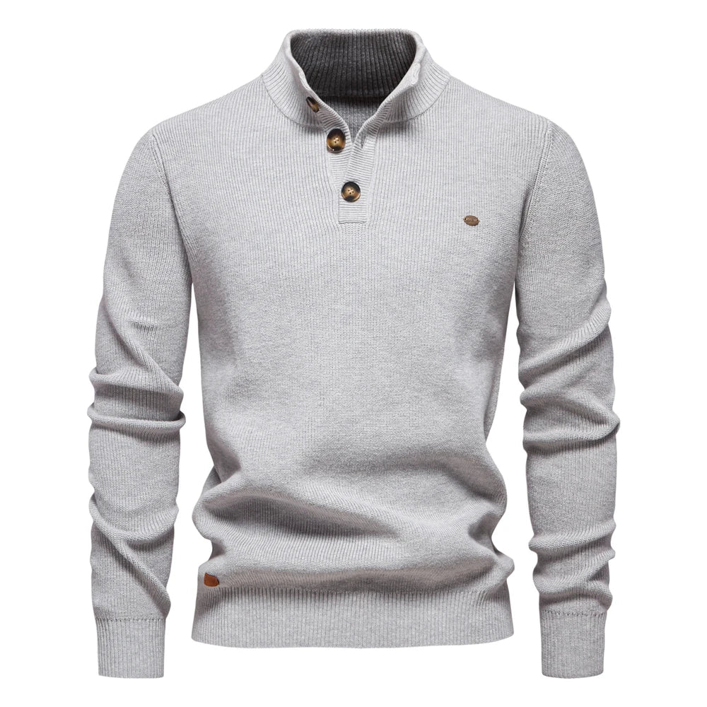 2024 Autumn Quarter Zipper Mock Neck Pullover Sweaters for Men Quality Warm Winter Cotton Knitted Men's Sweaters