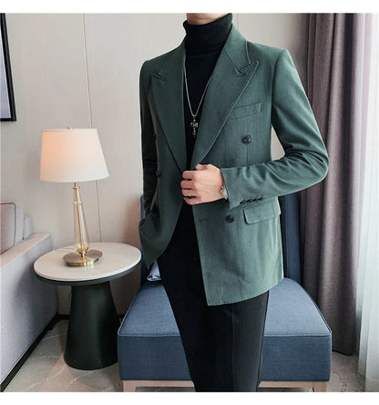 Classic Luxury Striped Men Suit Jacket Fashion Double Breasted Business Office Wedding Tuxedos Male High Quality Slim Fit Blazer
