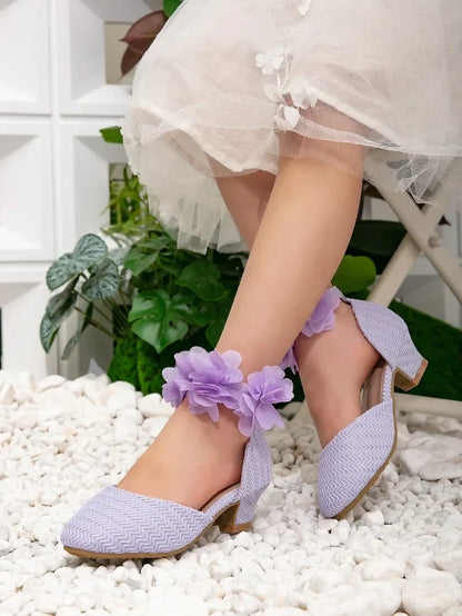 2025 New Girl Sandals Sweet Elegant Kids Fashion Princess Catwalk High-heels Shoes Causal Chic Flower Kids Wedding Party Sandals