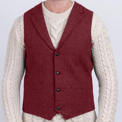 Men Vest Navy Blue Herringbone With Lapel Single Button Waistcoat For Wedding Party Business Office Work Daily Men Suit Vest