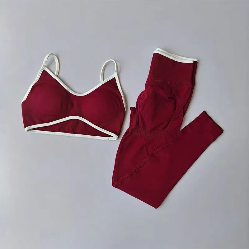 Seamless 2PCS Legging Sets Women's Strappy Sports Bras and Leggings High Waist Fitness Sculpt Leggings Running Pants Gym Suits