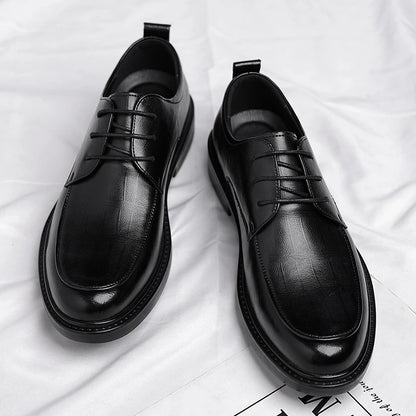 Leather Shoes Men's Four Seasons Business Formal British Casual Commuting Style Black Heightening Wedding Groom's Shoes New