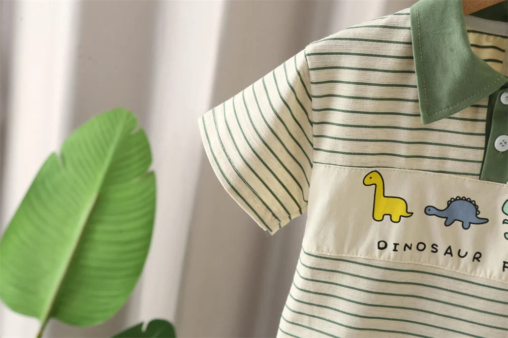New Summer Baby Boy Clothes Set Toddler Boys Striped Cartoon T-shirt Short Pant 2-Piece Casual Infant Children's Clothing Outfit