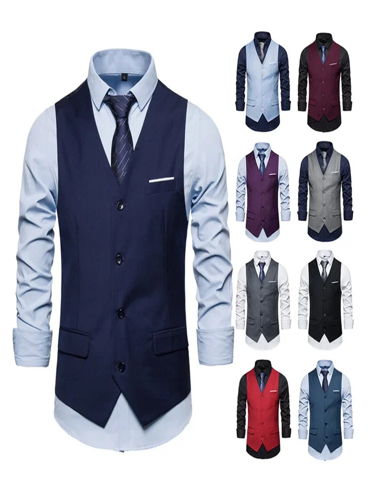 Blue Suit Vest, Men's Business Sleeveless Vests Jacket, Asian size S-6XL, Wedding Party Waistcoat, Red Purple Black Gray
