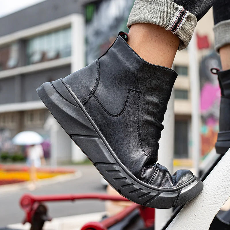 Fashion 2025 Black Leather Safety Work Shoes for Men Indestructible Steel Toe Cap Anti Nail Anti Slip Male Boots Footwear