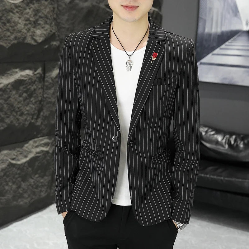 New Men's Fashion Business Gentleman Stripe Outdoor British Style Trend Wedding Banquet Luxe Outdoor Casual Blazer