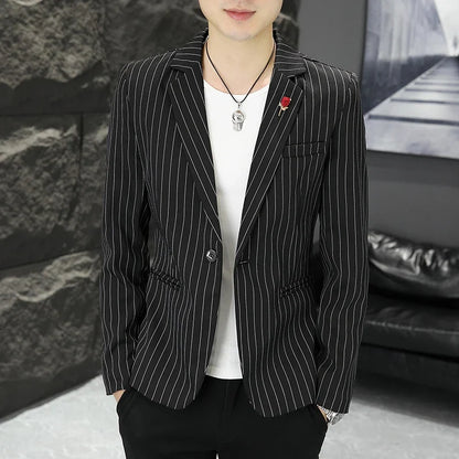 New Men's Fashion Business Gentleman Stripe Outdoor British Style Trend Wedding Banquet Luxe Outdoor Casual Blazer