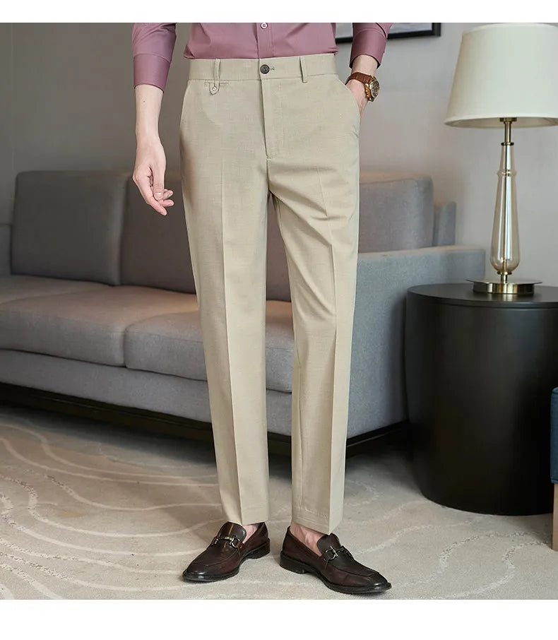 2026 Spring Summer Men's Pants Fashion Solid Color Suit Trousers Male High Waist Slim Fit Pants Men Business Casual Formal Pant