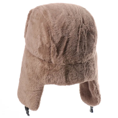 Winter Women Soviet Badge Bomber Hat Warm Faux Rabbit Fur Pilot Ushanka Windproof Thermal Earflap Hats For Men Ski Caps