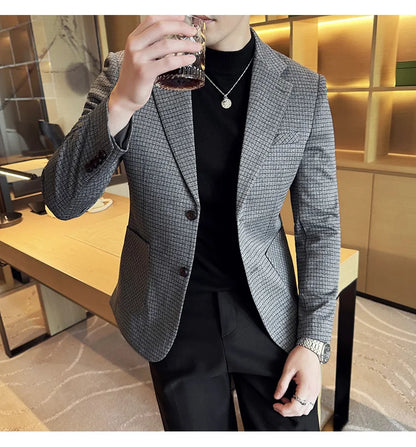 British Style Plaid Suit Jacket For Men 2025 New Business Casual Slim Blazer Formal Wedding Party Suit Dress Coats Men Clothing