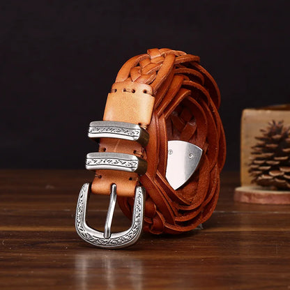 3.2CM Cowhide High Quality Genuine Leather Belts for Men Women Hand Woven Belt Strap Male Pin Buckle Jeans Cowboy Cintos Luxury