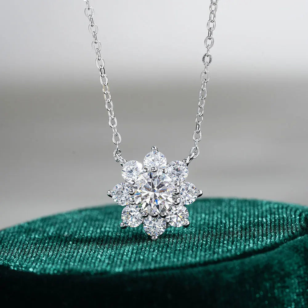 Moissanite Necklace Flower Pandent GRA Certified s925 Sterling Silver Plated 18k White Gold Fashion Necklaces for Women