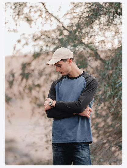 2026 Spring New 240g/sm Sorona Fabric Long Raglan Sleeve T-shirts Men Contrast Colors Tops