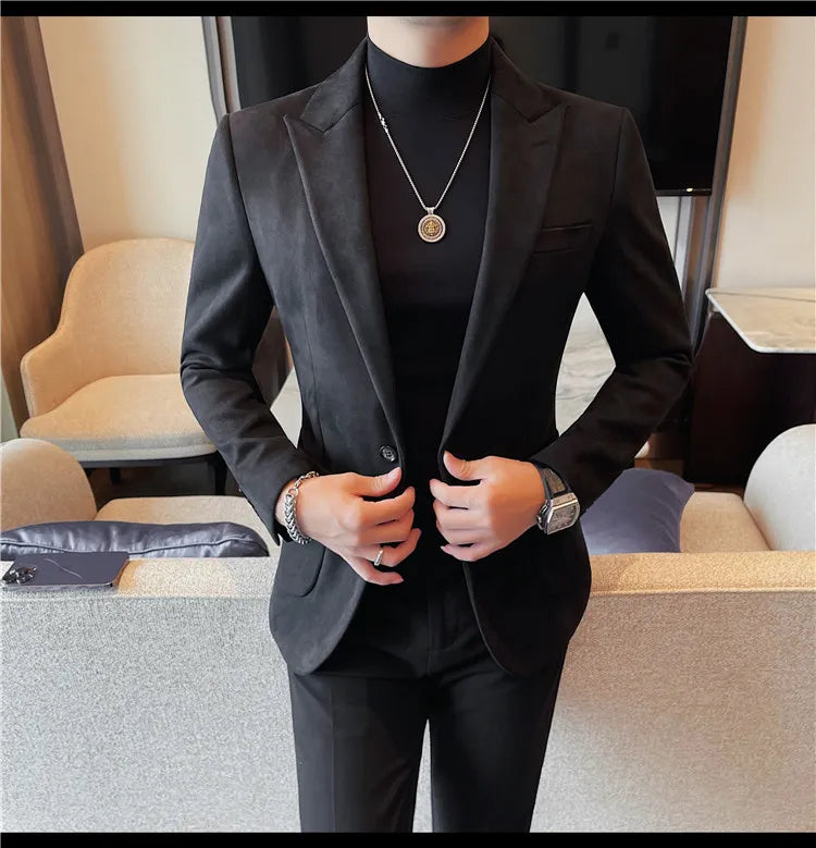 Classics Autumn Winter Suede Suit Jackets Fashion New Solid Slim Fit Business Office Social Blazer Wedding Top Mens Clothing 4XL
