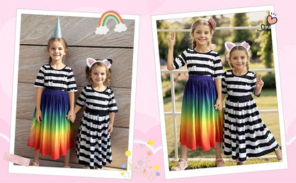 Carnival Party Children Black And White Stripe T-Shirt+Skirt+Bag Sets Kids Cartoon Cats Cosplay Costume Party Outfits 4-8Y