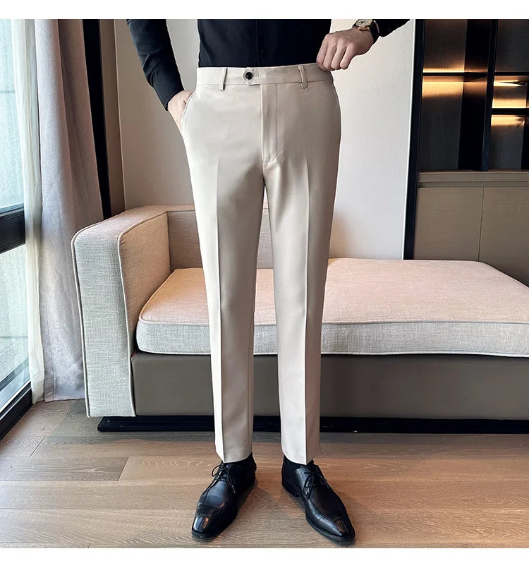 2024 Spring Autumn Fashion Business Casual Pants Men's Straight Leg Slim Fit Suit Pants Formal Office Social Wedding Dress Pants