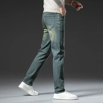 High Quality Winter Jeans Men's Warm Fleece Thickened Elastic Denim Pants Fashion Straight Elastic Retro Plush Velvet Pants