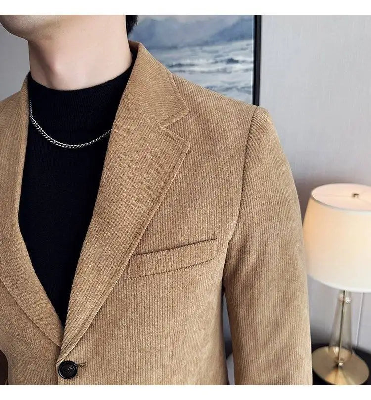 2026 Spring/Fall Men's Blue Suit Jacket, Black Long-Sleeve V-Neck Single-Breasted Formal Coats, Asian Fit Slim Cut.