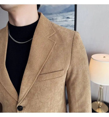 2026 Spring/Fall Men's Blue Suit Jacket, Black Long-Sleeve V-Neck Single-Breasted Formal Coats, Asian Fit Slim Cut.