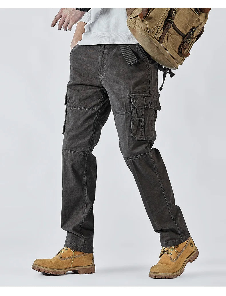 2026 Men's Cargo Pants Straight Leg Cotton Stretch Tactical Trouser Male Military Outdoor Camping Fishing Casual Work Wear Khaki