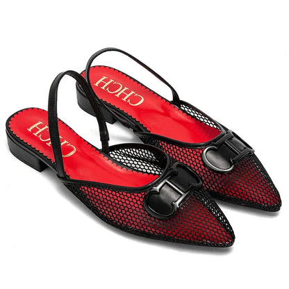 Women's Flat Shoes 2024 New Mesh Hollow Sandals Black Woman Shoes