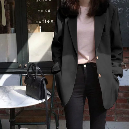 Chic Black Women's Short Suit Jacket Korean Style Casual High-End Feeling Spring Autumn New Fashion Polyester Fiber Coat
