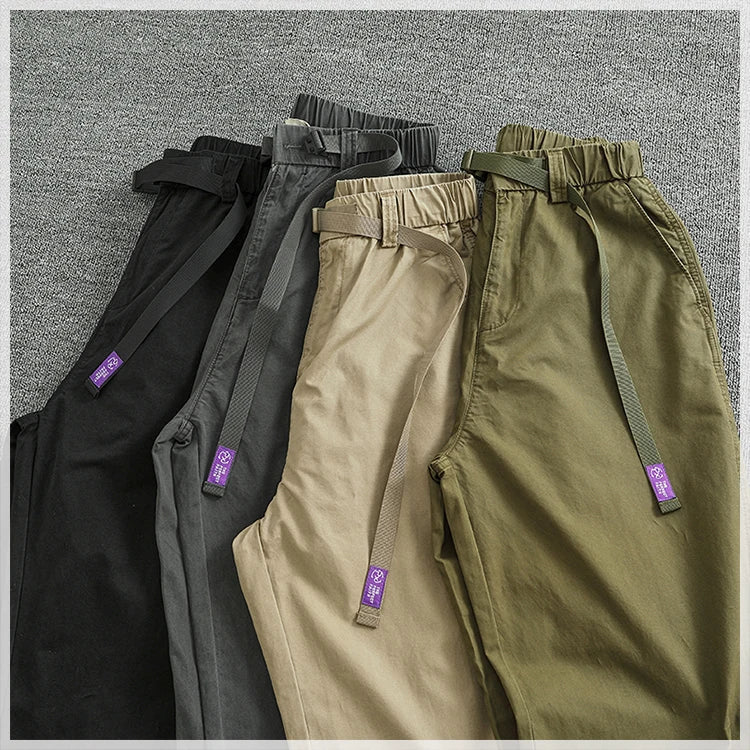 Summer thin casual pants men's straight straight tube loose conical overalls all cotton wash re-engraved purple mark daddy pants