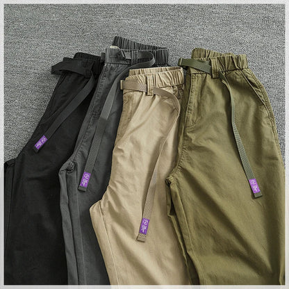 Summer thin casual pants men's straight straight tube loose conical overalls all cotton wash re-engraved purple mark daddy pants