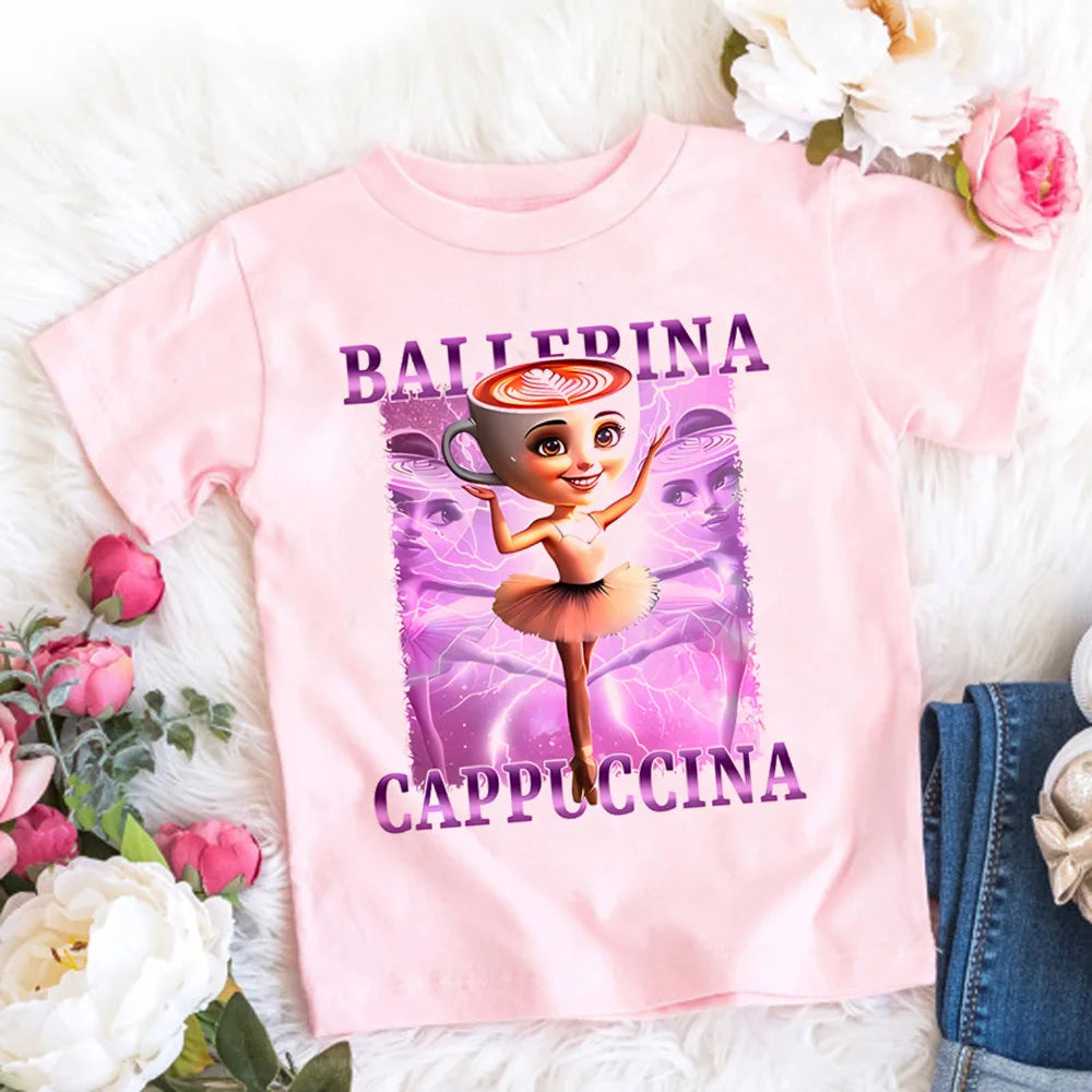 Italian Brainrot T-Shirt Kids Cartoon Anime Print Clothes Round Neck Basic Boys Tops Absorbent Casual Shirts Gift