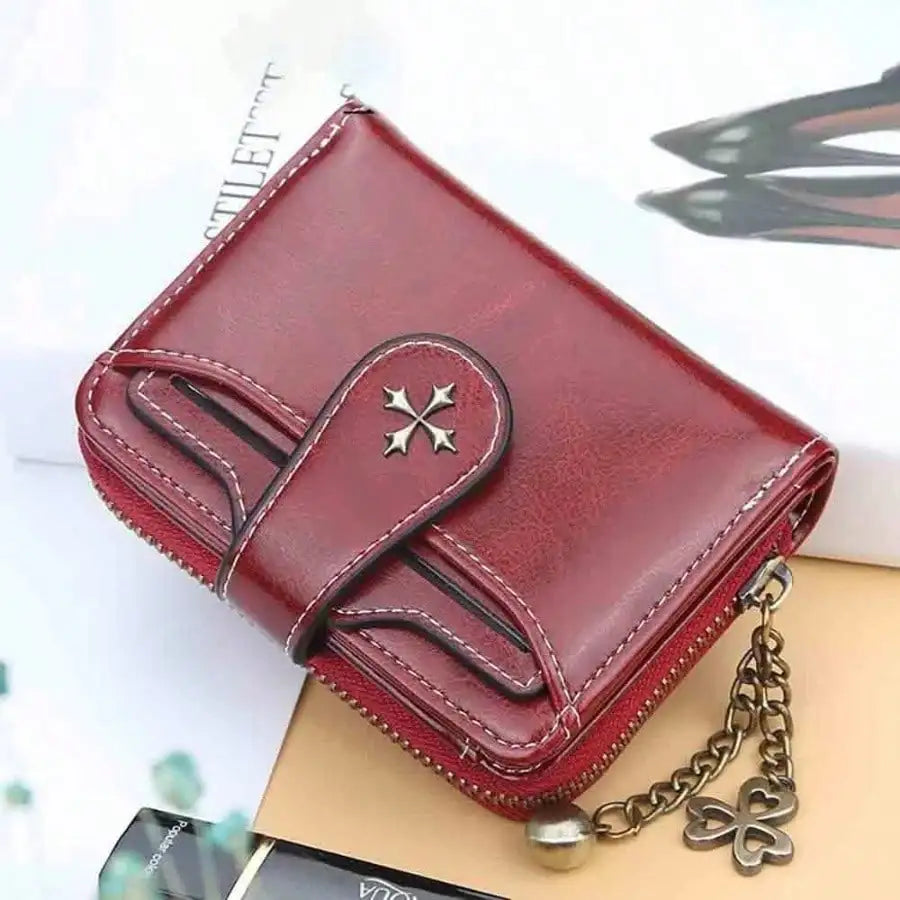 Women’s Retro Small Wallet – Mini Leather Credit Card Holder, Double-Fold Design with Zipper, Compact Aesthetic Wallet