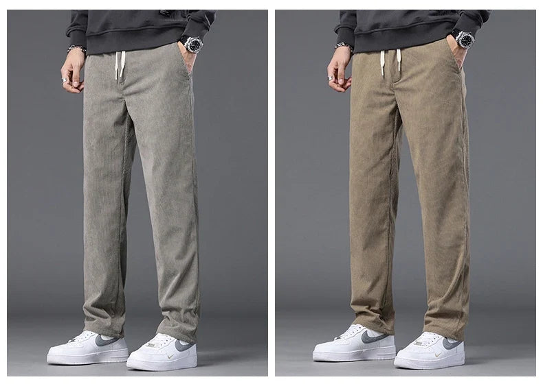 Straight Corduroy Classic Male Pants Khaki Black Gray Baggy Fashion Elastic Waist Trousers Soft Stretchy Casual Men's Clothing