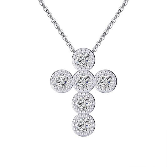 925 Sterling Silver Round CZ Cross Necklace for Women Dainty Simple Brilliant Prayer Religious Pendant Jewelry SN343