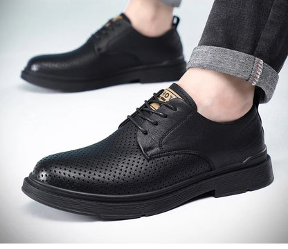 Summer Autumn New Low Top Cow Leather Shoes for Men Hallow Lace Designer Platform Shoes Male Fashion Business Casual Shoe Man