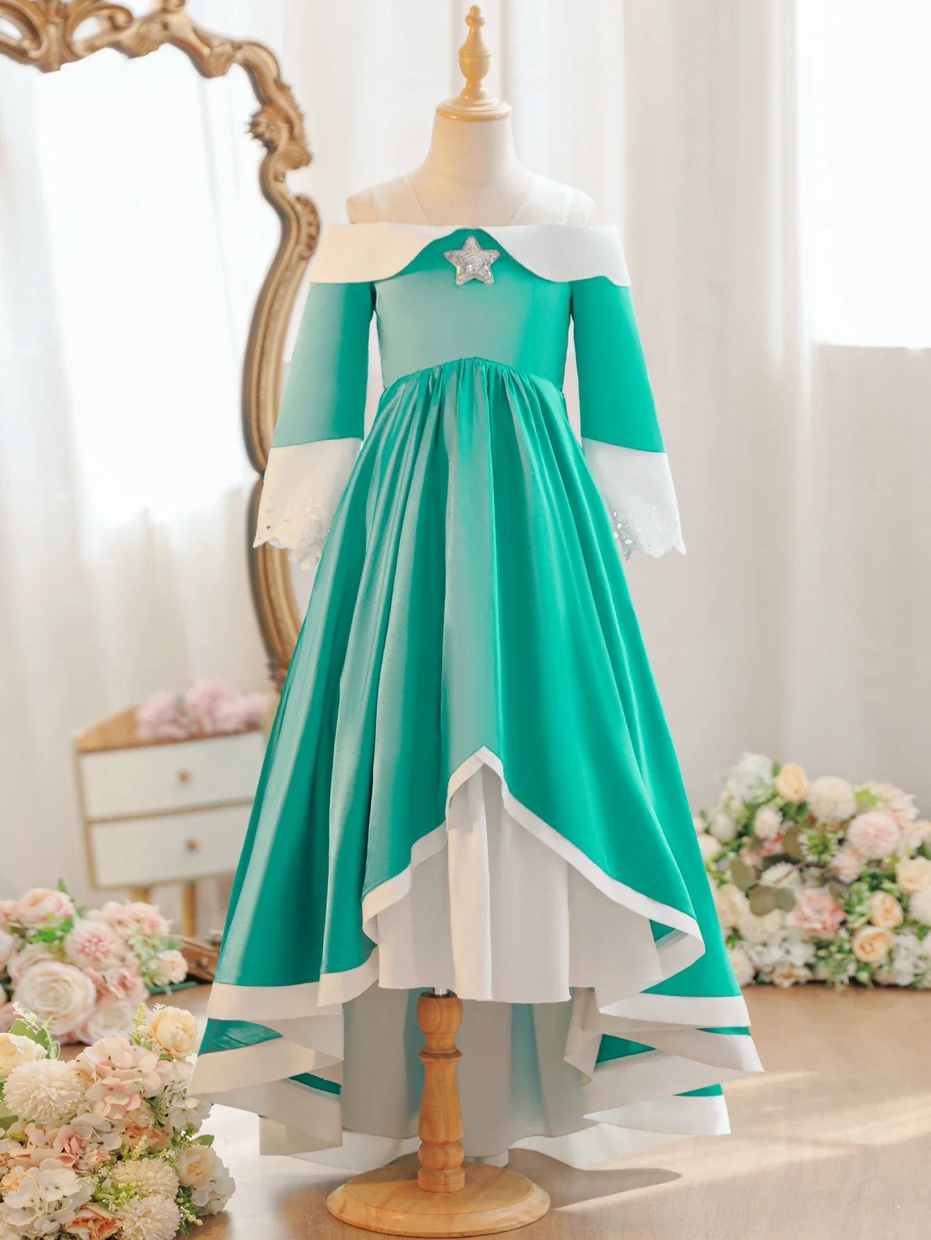 Peach Princess Dress For Girls Game Rosalina Role Play Clothes Cosplay Costume Birthday Party Halloween Carnival Clothing 4-10Y