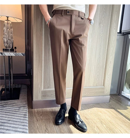High Quality Modal Acetate Elastic Waist Casual Pants 2026 Spring Summer New Men's Solid Color Slim Fit Business Suit Pants