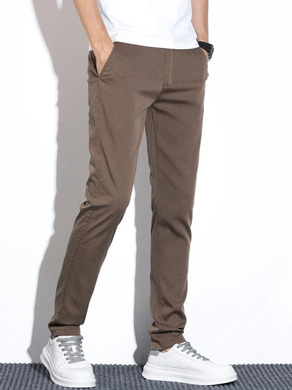 Thin Men's Pants Spring Summer Straight Casual Pants Lyocell Fabric Fashion Slim Stretch Korean Trousers Solid Color 2025 New