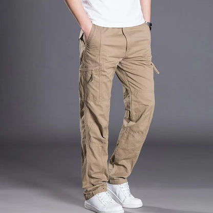Men Cargo Trousers Casual Pants Straight Leg Work Pants Men Spring Summer Cotton Loose Casual Cargo Overalls Male Multi Pockets
