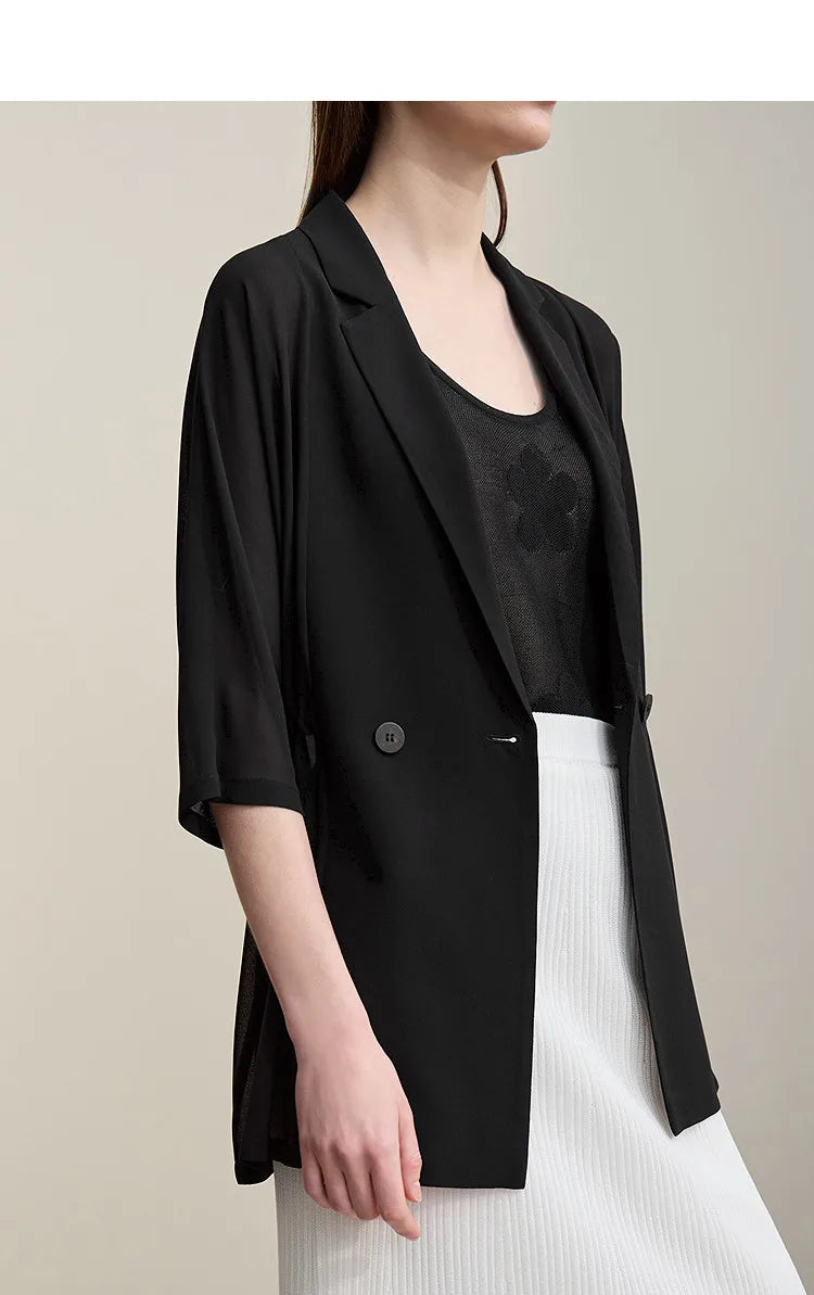 Women's Blazer 2026 Summer New Notch Lapel Dolman Sleeve Jacket Loose Lightweight Office Chiffon Coat For Women 12642007
