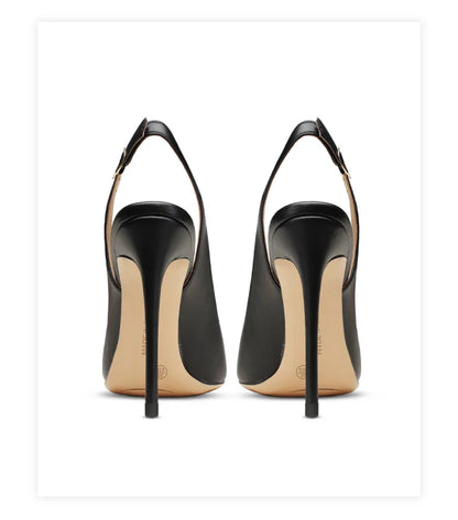 Matte black sandals, women's new style, slim heel, shallow mouth, versatile, toe cap, back strap, work high heels
