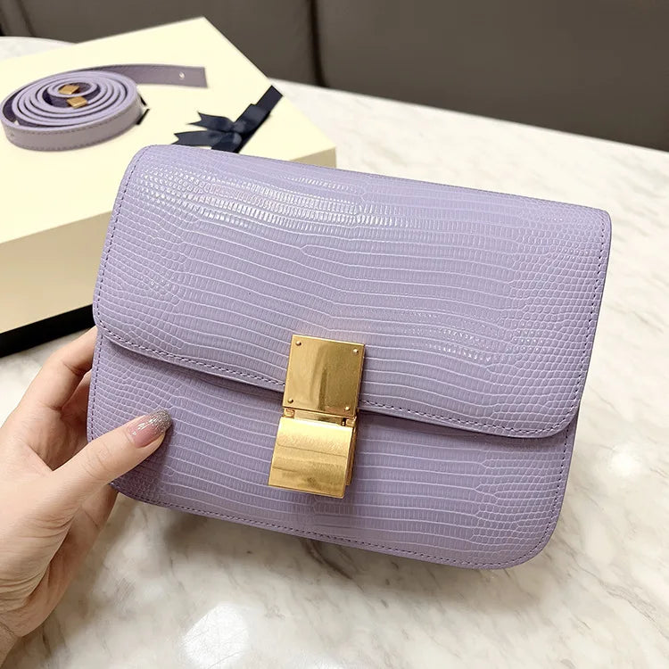 New Women Small Box Bag Single Shoulder Handbag Solid Fashion Brand Cow Split Leather Flap Tofu Bags Ladies Sling Messenger Bag