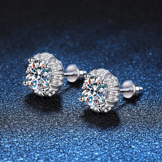 New In D Color 1CT Moissanite Screw Earrings For Women Girls Party Fine Jewelry S925 Sterling Silver Diamond Stud Earring